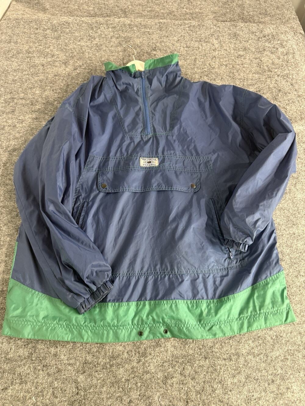MARCEL CLAIR Jacket Mens XL Windbreaker Blue Color Block Green Vintage N153